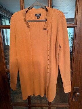 Maeve Anthropologie Womens XL Ribbed Longline Cardigan Mock Neck Button Brown